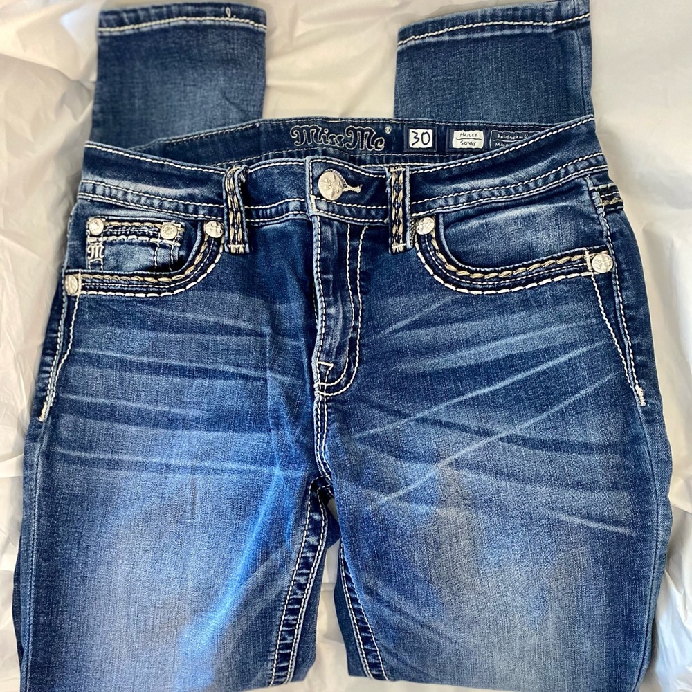 Miss Me Stitch It Up Hailey Mid Rise Skinny Slim